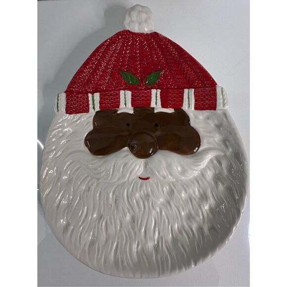 NEW Glass Christmas Holiday Santa Face Cookie Plate - Picture 1 of 3